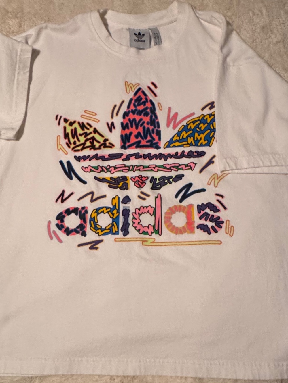 Adidas Originals Trefoil Graphic T-Shirt White Colorful Logo Tee Size L